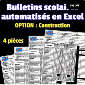 BULLETINS SCOLAIRES AUTOMATISÉS EN EXCEL : HUMANITE CONSTRUCTION : DE 1ÈRE ANNÉE À 4 ANNÉE